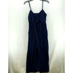 Bardot Maxi Dress Sz Lg 10 Navy Blue Front Tie Cut-Out Spaghetti Strap Stretch